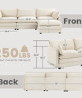 Oversized Modular Sectional Sofa With Movable Ottoman 112 Inch Four Seat L Shaped Corduroy Couch In Beige, dimensions shown