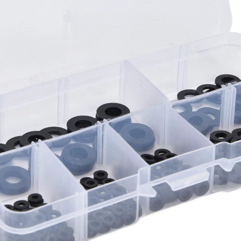 Nylon Flat Washers 250 Pcs Master Kit M2 Assortment For Household Electrical Automotive Marine Gear Black Sealing Spacers Gasket Set With No Burrs And A Slick Smooth Finish, assorted black nylon flat washers in plastic organizer