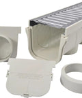 Channel Drain Kit With Galvanized Grates And End Caps For Deep Profile Runoff, Five And A Half Inch Wide, fittings included