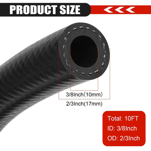 Three Eighth Inch ID Fuel Line Hose Ten Feet NBR Rubber Push Lock Truck Grade High Pressure 300 PSI For Automotive Fuel Systems And Engines Durable Fuel Line For Cars