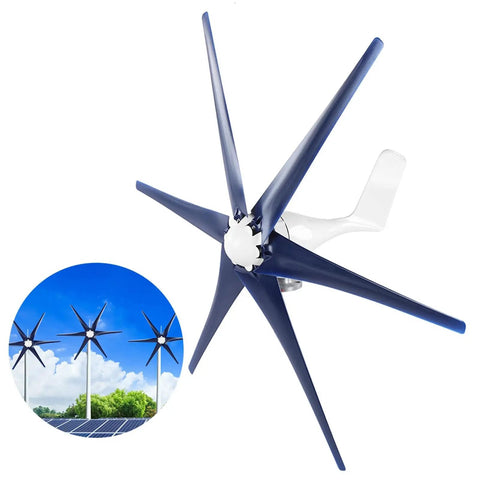 800W Wind Turbine Generator Kit For Off Grid Power 12V 24V 48V Easy Install Six Blade Windmill System With Controller Blue