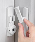 Hand installing Matte White 90 Degree Mechanical Password Lock for Doors and Cabinets, 3 Digit Keyless Flip Latch With Combination.