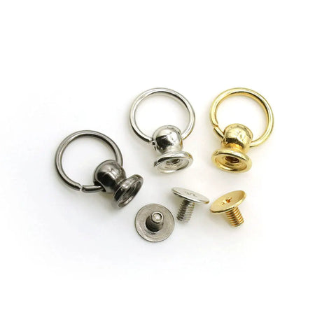120 Pcs Screwback Round Head Rivets With Pull Ring Studs For DIY Leather Craft Bags Wallets Purses Shoes Belts Hats Jeans And More Includes Mini Screwdriver 8mm Zinc Alloy Hardware