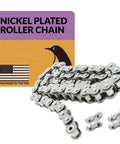 Nickel Plated Roller Chain 41 NP Half Inch Pitch Ten Feet With Two Free Connecting Links for bikes and machinery.