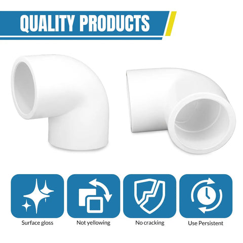 Quality Products display of 12 Pack 0.75 Inch 90 Degree PVC Elbow Fittings Furniture Grade White Connectors for DIY Furniture Making