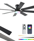 52 Inch Ceiling Fan With Light And Remote Control, 6 Speeds Reversible, Low Profile Flush Mount Ceiling Fan With 8 Blades, RGB Dimmable Light