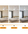 Ceiling Fan with Light and Handheld Controller 6 Speeds 2200LM for Bedroom in warm, neutral, and white light settings.