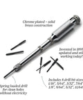 9 Inch Classic Yankee Push Drill Kit With Eight Double Fluted Bits Chrome Plated Brass Hand Drill No Chuck Needed Compact Mini Tool