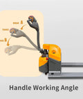 Handle working angle of 4400 Lbs Heavy Duty Electric Pallet Jack With Extended 6-8 Hour Runtime For All Day Warehouse Work.