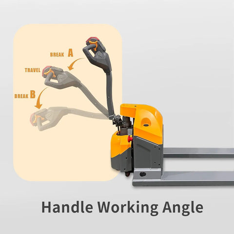 Handle working angle of 4400 Lbs Heavy Duty Electric Pallet Jack With Extended 6-8 Hour Runtime For All Day Warehouse Work.