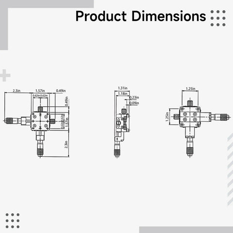 Technical dimensions of Manual XY Positioning Table With 0.01mm Precision, Micro Adjustment Stage, Compact 58.5mm Square Zinc Alloy Build