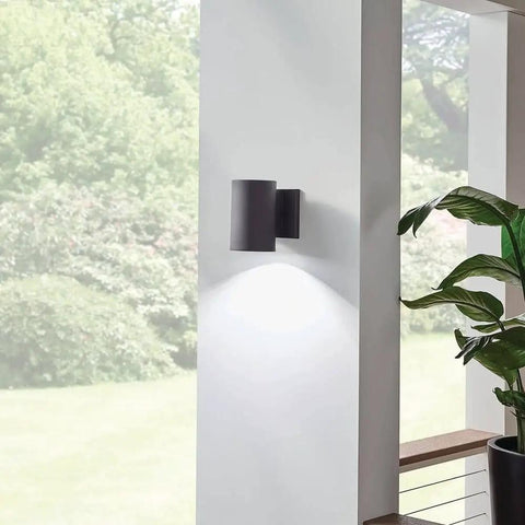 Textured Black LED Outdoor Wall Light With Integrated 3000K LED, Aluminum Wet Location Downlight on exterior wall