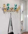 Dang Strong Wall Mounted Coat Rack For Entryway With Multi Purpose Iron Hooks Bag And Hat Hanger Key Storage Tray, 8 hooks with decorative leaves.