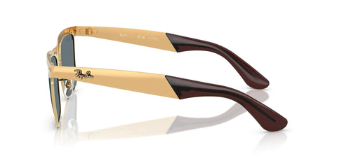 Wayfarer Deluxe Square Sunglasses With Sandblasted Legend Gold Frame And Dark Blue Polarized Lenses, side view of temple arms