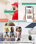 Solar Powered Wireless Outdoor WiFi Security Camera With PTZ 360 Degree View Color Night Vision Two Way Audio display features