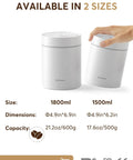 Two Automatic Vacuum Coffee Canisters, 1800ml and 1500ml, rust-resistant stainless steel for fresh beans.