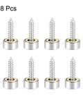 Polished Stainless Steel Mirror Screw Caps 10mm Decorative Covers for Screws Set of 8, showing screws with polished finish and brass core.