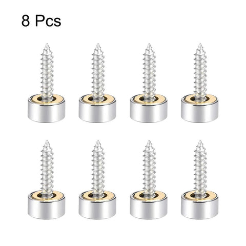 Polished Stainless Steel Mirror Screw Caps 10mm Decorative Covers for Screws Set of 8, showing screws with polished finish and brass core.