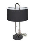 Oval Shaped Metal Table Lamp For Living Room, Black Iron Base With Marble Accents And Linen Fabric Shade, 12 By 12 By 20 Inches