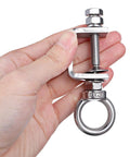 Hand holding Six Pack 1 Inch C Clamps With I Beam Design U Clamps Stainless Steel M8 Screw Ring Heavy Duty Desk Mount