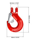 Three Eighths Inch Safety Clevis Slip Hook With Latch, 4400 Lb Working Load, Grade 80 Drop Forged Alloy Steel, dimensions shown
