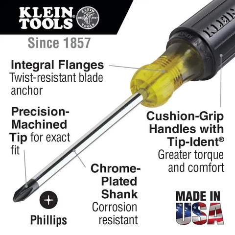 Image of a Phillip screwdriver from Magnetizer Demagnetizer Screwdriver Set, 7 Piece Kit With Magnetic Tips, highlighting features.