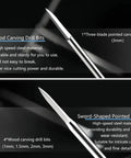 Top Shelf Wood Carving Drill Bits Set For Dremel Rotary Tool With 3Mm Shank Hella Precise Engraving Accessories For Woodworking Projects And Micro Sculpting Craft Supplies No Sweat Results - three-blade pointed carving bit shown.