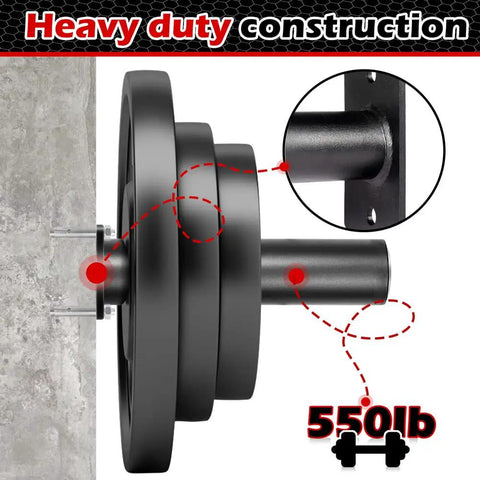 One Inch To Two Inch Olympic Weight Plate Post Adapter Sleeve For Barbell And Home Gym, Converts Standard 1 Inch Posts To 2 Inch Plates With 60mm Outer Diameter, Durable Plastic Core With Embedded Metal Nuts And Screws on wall mount with 550lb capacity.