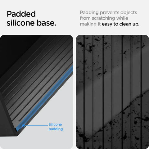 Tesla Model Y And Model 3 Center Console Organizer With Sliding Tray And Intelligrip Noise Reducing Padding Hidden Lower Compartment Access Premium PC Build With Carbon Fiber Accent For 2024 To 2026 Models silicone padding view