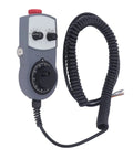 Electronic CNC Handwheel Controller With Emergency Stop, ABS handwheel for 0-5 kHz feedback, coiled cable visible