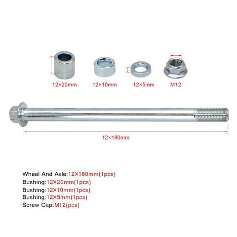 12mm 180mm Front And Rear Axle With Bush Kit For Dirt Bike Scooter Quad ATV Includes 1 Rear Axle And 3 Bushings 20mm 10mm 5mm beefy steel axle with bushings