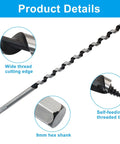 Heavy Duty Workhorse 3/8 Inch Wood Auger Drill Bit With 12 Inch Long Hex Shank For Hardwood, featuring wide thread cutting edge and 9mm shank.