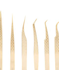 Gold Eyelash Extension Tweezer Set With Diamond Grip For Precision Lashes Pro Grade Tools For 2D To 6D Volume 6Pcs