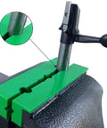 Soft Vise Jaw Pad For Metal And Wood Bench Vise Magnetic Protective Strip With Multi Groove Design holding a metal rod securely