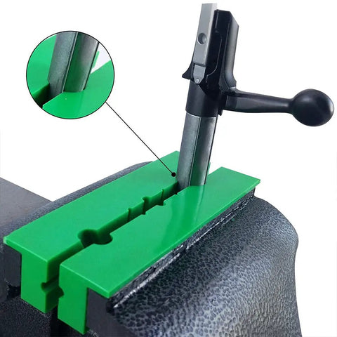 Soft Vise Jaw Pad For Metal And Wood Bench Vise Magnetic Protective Strip With Multi Groove Design holding a metal rod securely