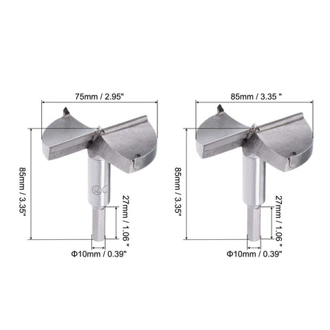 uxcell Forstner drill bits set, 75mm and 85mm, tungsten carbide, gray metal, two bits