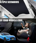 Blazeray foldable glass roof sunshade for Ford Mustang Mach-E (2021–2025), black, blocks UV rays; installed on roof