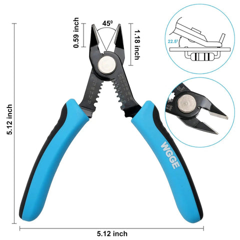 Precision Flush Wire Cutters With Stripping, Slim Diagonal Cutters, 6 Inch Pliers, measurement and design illustration