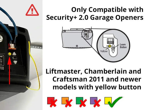 Wired Wall-Mounted Push Button For Garage Door Opener And Light With Doorbell, No Fuss Mount In Garage, Compatible Only With Security+ 2.0 Openers That Have A Round Yellow Learn Button