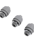 Three 1 Inch NPT Liquid Tight Conduit Connectors in gray nylon, designed for reliable sealing in tough environments.