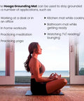 Woman meditating on a Grounding Mat For Wellness 24x16 Inch Conductive Carbon Pad with 15 Foot Cord, in a home setting, near a window.