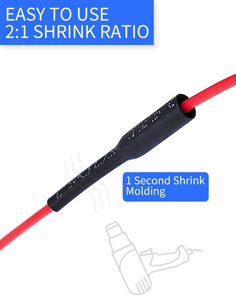 Heat Shrink Tubing Kit 2 To 1 Shrink Ratio For Electrical Wires Automotive Electronics, black sleeve on red wire