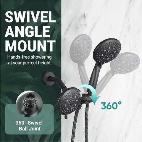 Swivel angle mount for 2-In-1 Shower Head Combo With Water Saving 1.8 GPM Rainfall And Handheld Spray, Matte Black Finish