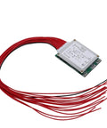 Rock Solid 14S 52V 35A Li Ion Lithium Battery BMS Protection Board With Automatic Cell Balancing, red wires shown.