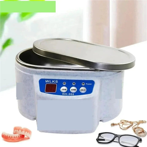 Portable Ultrasonic Cleaner With Dual Frequency Vibration For Jewelry Watches Glasses And Circuit Boards in compact size with lid.