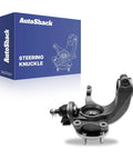 Front Steering Knuckle And Wheel Bearing Hub Assembly Right Replacement For 2010 To 2013 Ford Transit Connect One Piece Durable Loaded Knuckle Restores Wheel Alignment And Smooth Steering With Precise Fit next to packaging.
