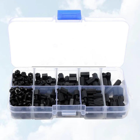 Nylon Standoff Screws And Nuts Kit DIY Friendly 300 Piece Black Hex Spacer Set For Electronics High Temperature Resistant Corrosion Resistant Non Conductive Insulation Includes Hex Nuts And Spacers, black nylon parts in organizer box
