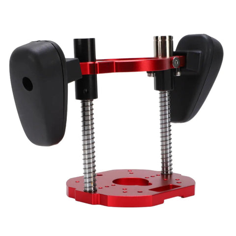 Adjustable Aluminum Router Lift System With Stainless Steel Support Rods for Built Like A Tank Durability and Smooth Vertical Depth Adjustment, red frame