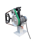 Shop Ready Heavy Duty Variable Speed Belt Sander And Knife Grinder With Vertical Horizontal Modes Three Polishing Wheels For Metal Wood Ceramic And Glass 110V Trusted Workhorse Rig - side view showing motor and belt installation.