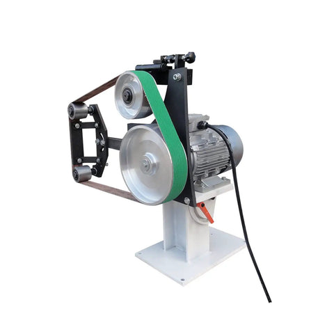 Shop Ready Heavy Duty Variable Speed Belt Sander And Knife Grinder With Vertical Horizontal Modes Three Polishing Wheels For Metal Wood Ceramic And Glass 110V Trusted Workhorse Rig - side view showing motor and belt installation.